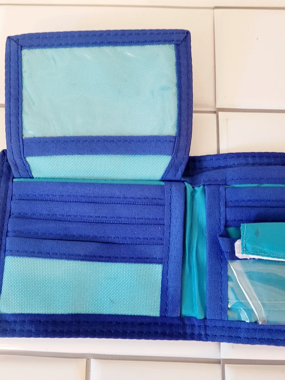 Velcro Stripe Wallet - Blue, Green & Yellow Vinyl Retro